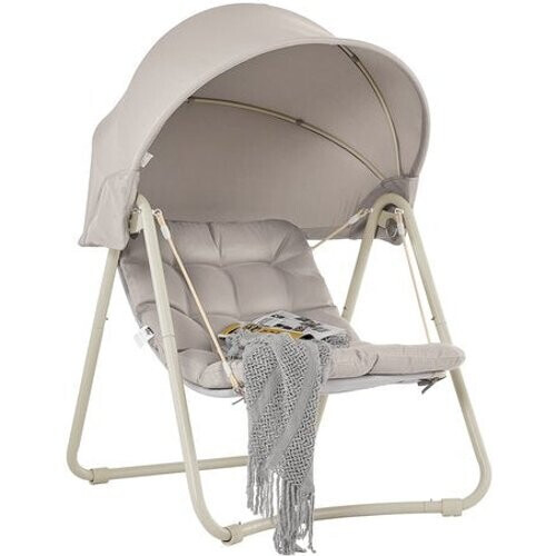 Tweedekans SoBuy OGS62-MI Schommelstoel met verstelbare parasol - Voor Binnen en Buiten - hangmat en Tuinstoel voor buiten - beige, 108 x 126 x 163 cm