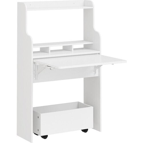 Tweedekans SoBuy Wandklaptafel FWT105-II-W - Multifunctionele Ruimtebesparende Klaptafel met Wielen - Inklapbaar Bureau met Lade en Planken - Wit
