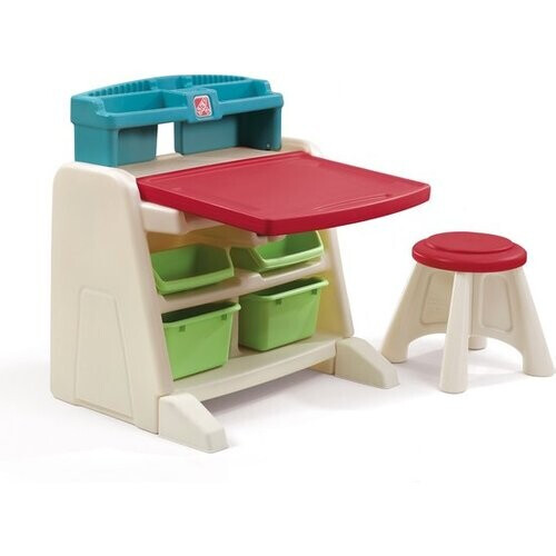 Tweedekans Step2 Flip & Doodle Ezeltje Bureau met stoel voor kinderen - 2-in-1 kinderbureau en schildersezel van plastic / kunststof - Knutseltafel met opbergruimte
