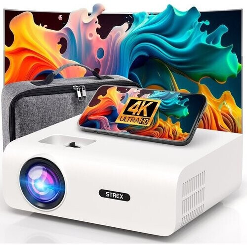 Tweedekans Strex Beamer - 1080P Full HD - 15000 Lumen - Draadloos Streamen - Inclusief Tas/Projectiescherm - WiFi - Bluetooth - Mini Beamer - Projector
