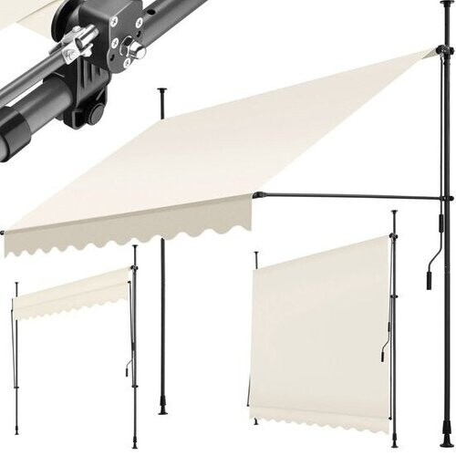 Tweedekans tectake - klemluifel - Zonnescherm – Zonneluifel - Verstelbaar - Klem-zonwering - Zonnescherm Balkon - 250 x 180 cm - beige – zonwering - 404960