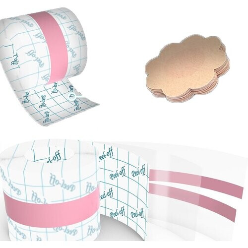 Tweedekans transparante borst tape 5 meter– invisible breast tape inc nipple covers- strapless plak BH tape – fashion tape borsten