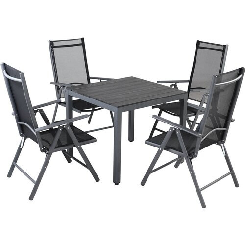 Tweedekans Tuinset 4 + 1 Klapstoelen Tuintafel – Aluminium 80x80cm - Grijs