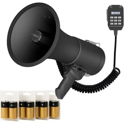 Tweedekans Velleman Megafoonset 50W met sirene, inclusief batterijen, 700s opname, volumeregeling, Bluetooth, USB, handmicrofoon, 1200m bereik, 120dB, draagbaar ABS design, mat zwart