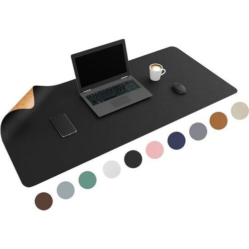 Tweedekans WURK Dubbelzijdige Bureau Onderlegger Kunstleer en Kurk - Bureau Organizer - Muismat - Zwart Kurk - 120x60