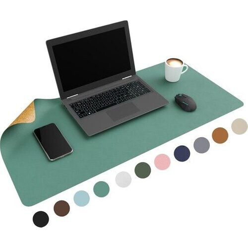 Tweedekans WURK Dubbelzijdige Bureau Onderlegger Kunstleer en Kurk - Bureau Organizer - Muismat - Turqoise Kurk - 80x40