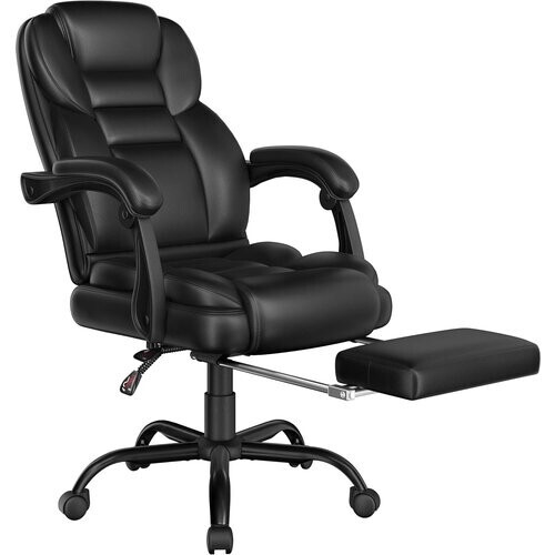 Tweedekans Yaheetech Ergonomische Directiestoel - Met Uitschuifbare Voetsteun - Hoge Rugleuning - Zwart