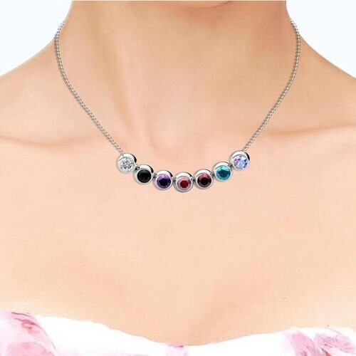 Tweedekans Yolora Dames Ketting met Hanger - 7 Gekleurde Kalpa Camaka Kristallen - Set van 7 - Zilverkleurig